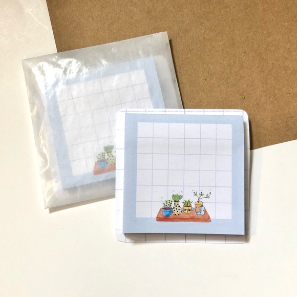 🏷️ handmade bookshelf plant blue grid kawaii sticky notes - Picture 1 of 14
